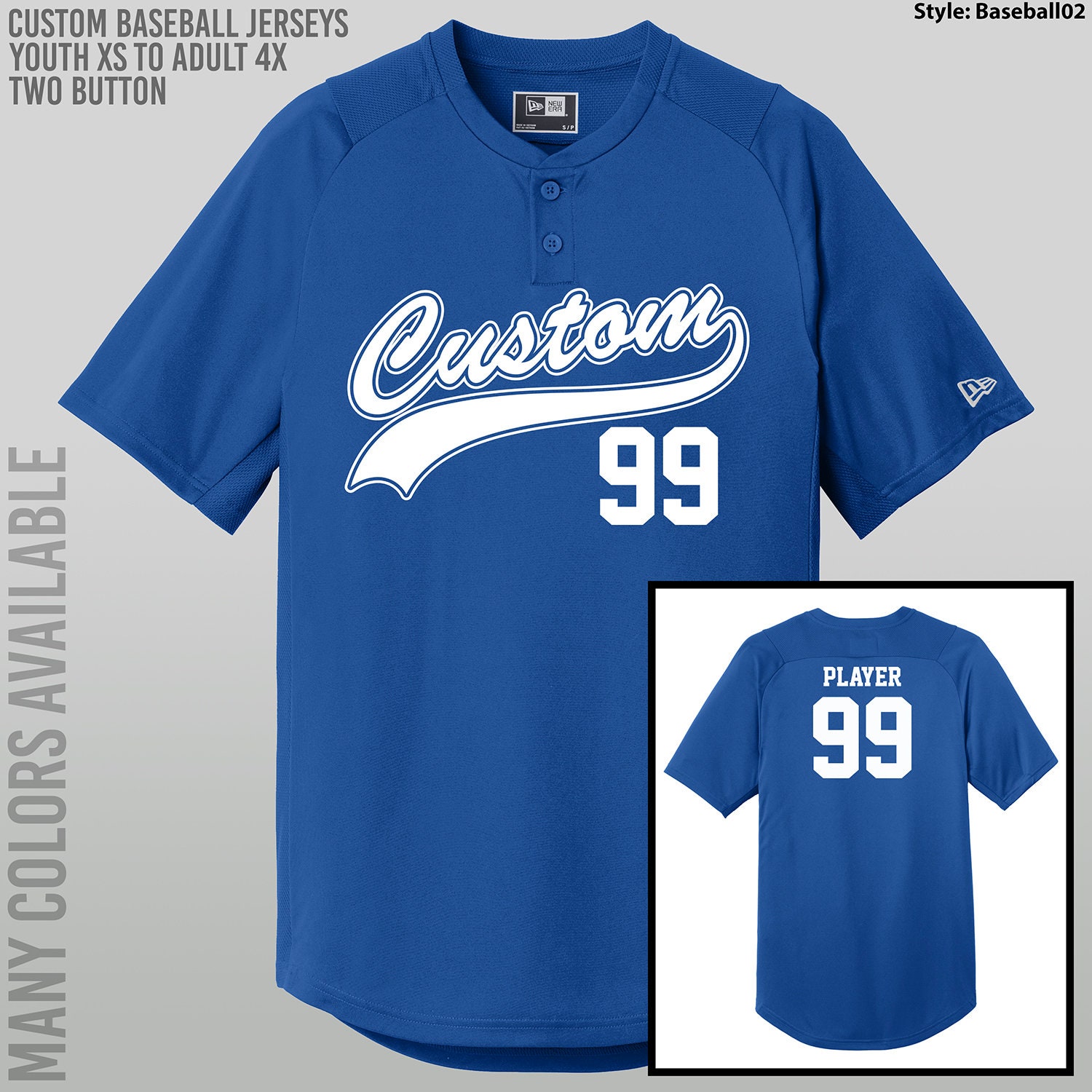 Custom Baseball Jerseys / Two Button / Youth XS to Adult 4X