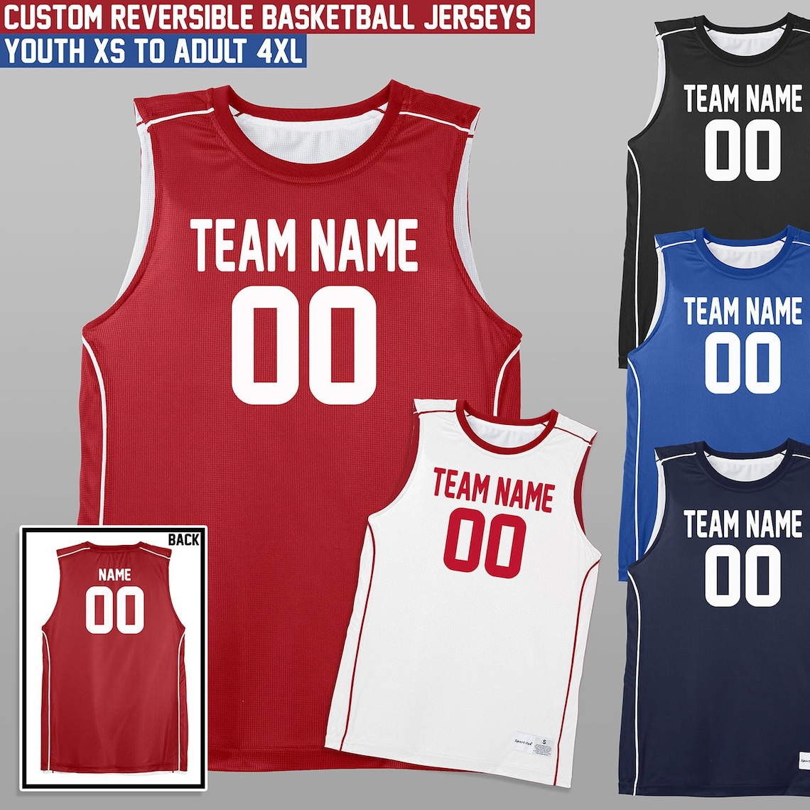 Reversible Basketball Jerseys / Youth and Adult Sizes / XS to Etsy UK