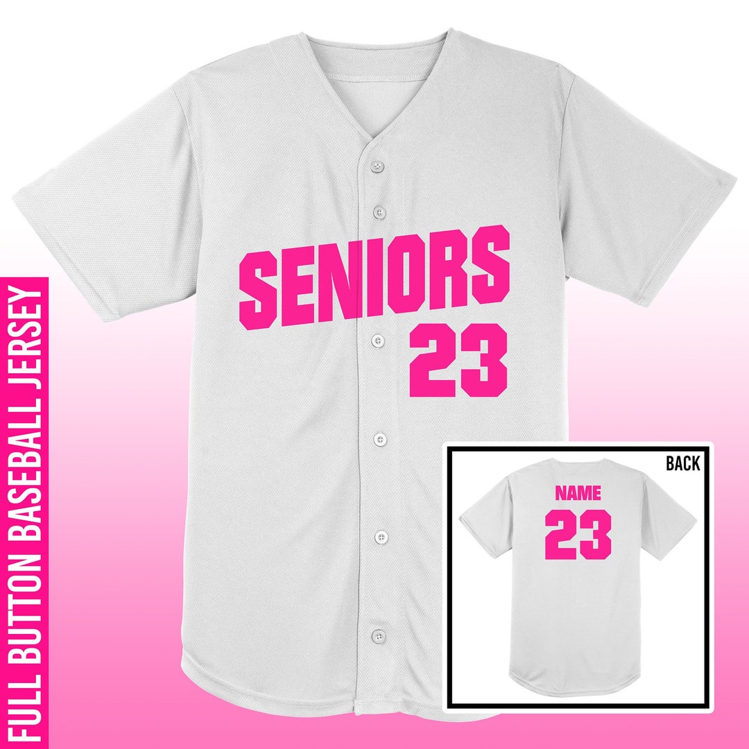 Seniors Baseball Jersey / Full Button White Jerseys / Neon 