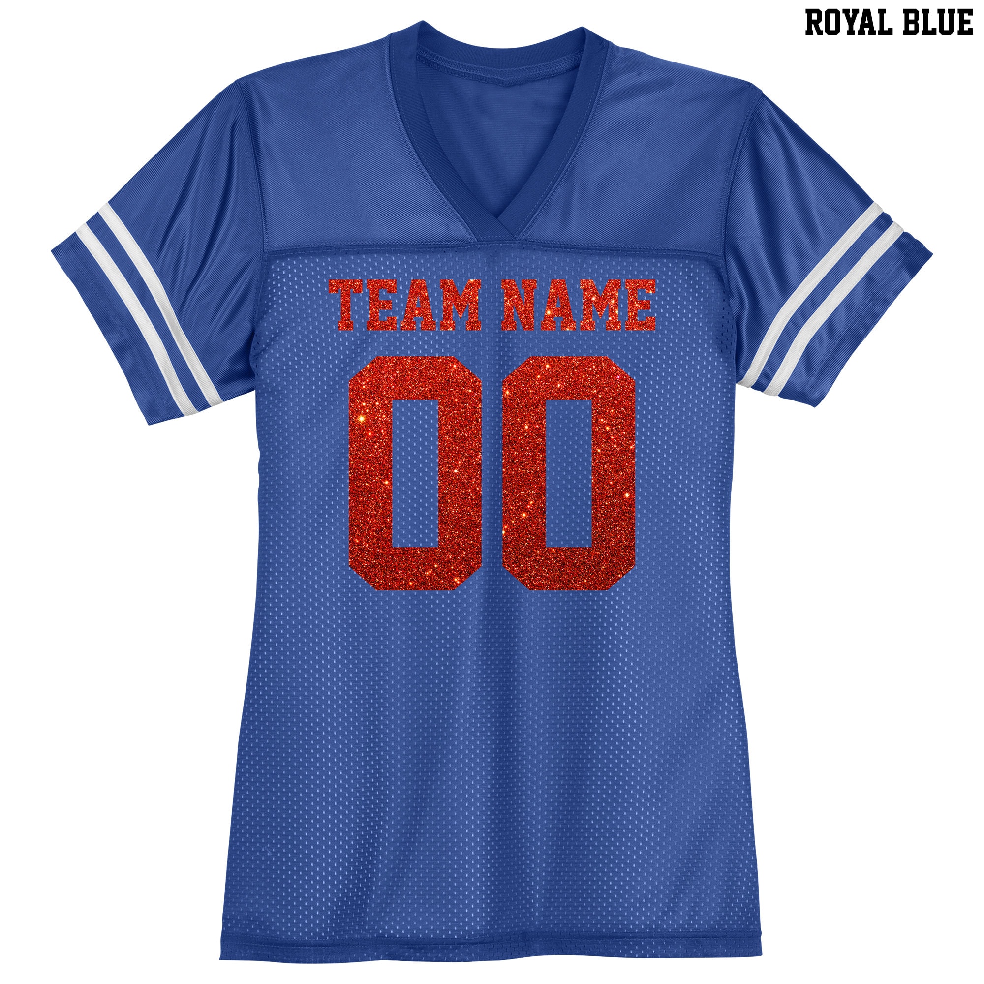 Custom Football Jersey / Red Glitter Flake Text / Women's