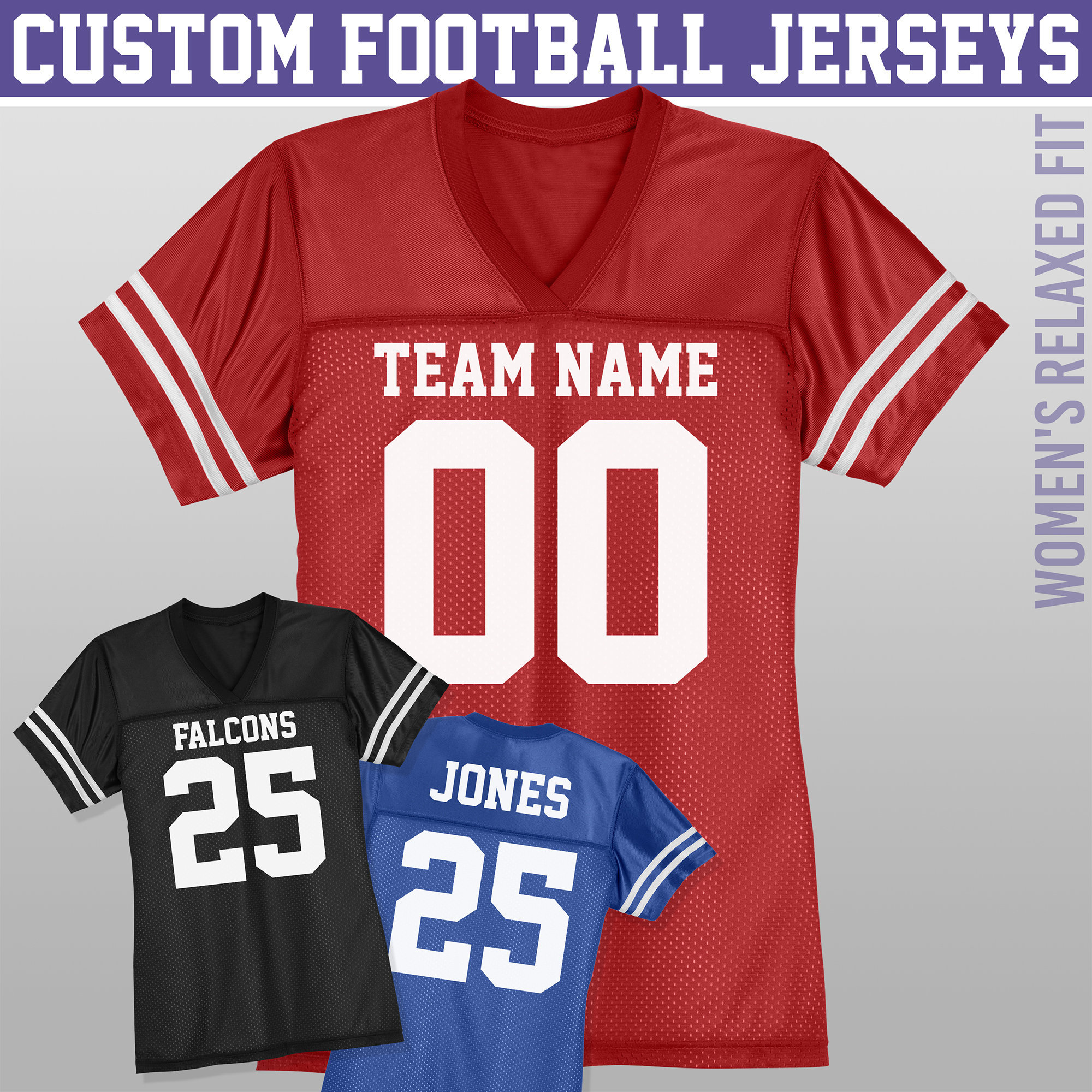 Custom Football Jersey for Women / XS to 4X / Relaxed Fit for Ladies …