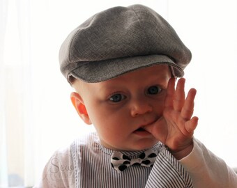 Newsboy cap, Drivers cap, Golfers cap in Grey. Birthday, Pageboy, christening, newborn photoshoot, cakesmash accessory