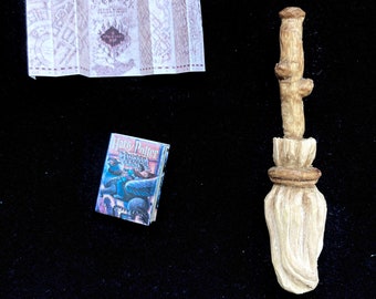 Miniature Broomstick hand carved Witch dolls house