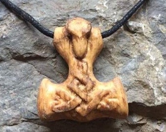 Raven Hammer houten hanger ketting met de hand gesneden handgemaakt