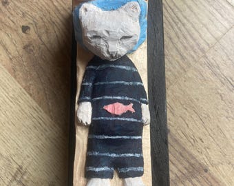 Sleeping CAT hand carved sculpture by Stuart Clark
