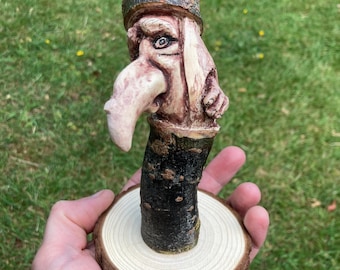 Hand carved Wooden Hedge Witch by Stuart Clark Artist