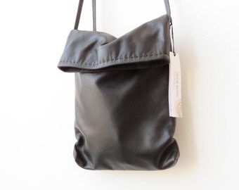 Black Leather Crossbody Bag, Cross Shoulder Bag, Leather Crossbody Bag, Cross Over Purse, Fold Over Bag, Designer Bag, Boho Bag, Evening Bag
