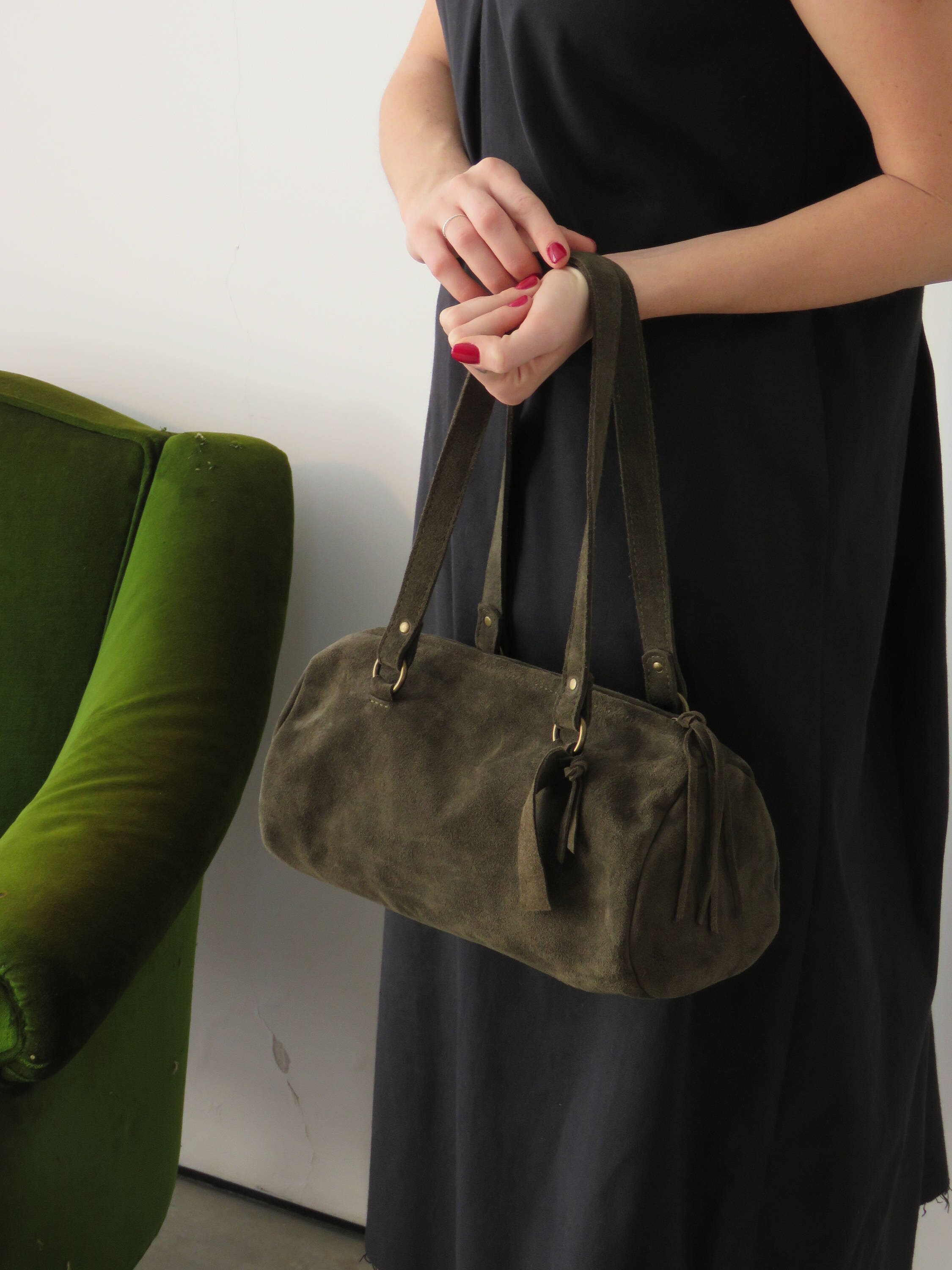 olive green suede bag