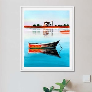 Instant Download / Printable Wall Art / Original Acrylic Seascape Painting / Boat in the Bay