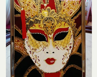 Venice masquerade mask, picture on glass, wall decoration, hand painted, wall hanging