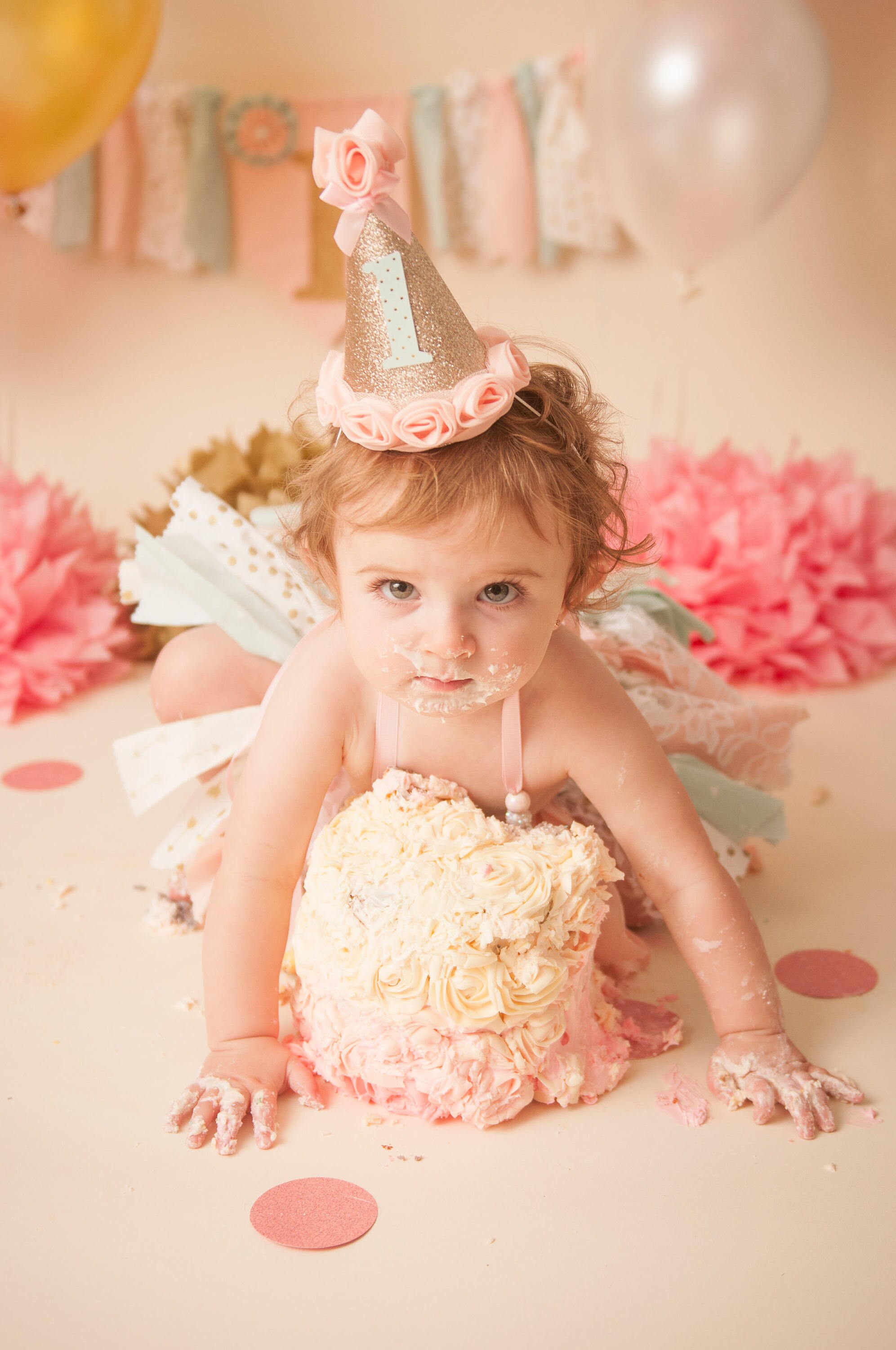 The Amelia First Birthday Party Hat Gold Glitter Pink And Gold