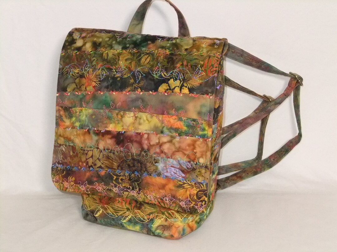 Quilted Backpack Purse in the Colors of Fall. Medium Backpack Purse