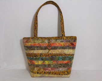 Quilted Handbag, Fall Fabric Handbag,  Purse,  Quilted Shoulder Bag.  17" wide x 13" high x 6" deep  28" Strap. Zip closure.