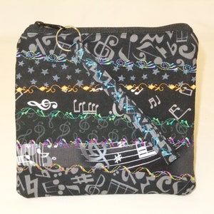 Pulsera acolchada, negro, gris y blanco musical notas tela wristlet zipper Bag 6 "W x 5"H y 6" correa de muñeca Clutch Wristlet Gift Idea