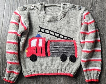 Fire Engine Sweater, Toddler's Hand Knit Sweater