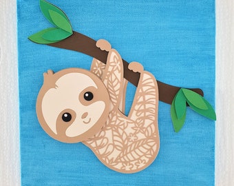 Cute Sloth 3D Wall Art, layered card art, nursery wall art