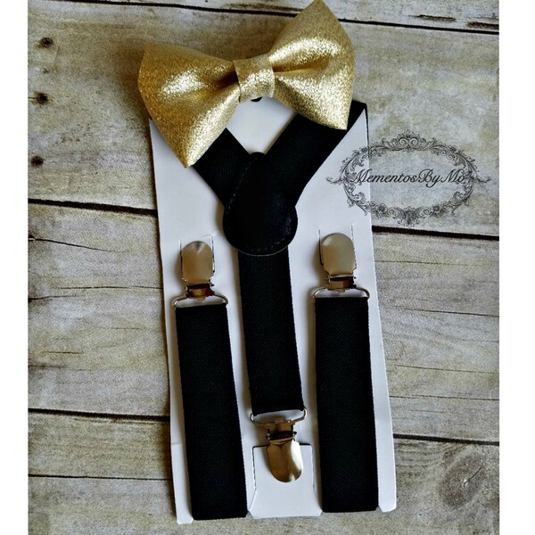 gold glitter bow tie and suspenders