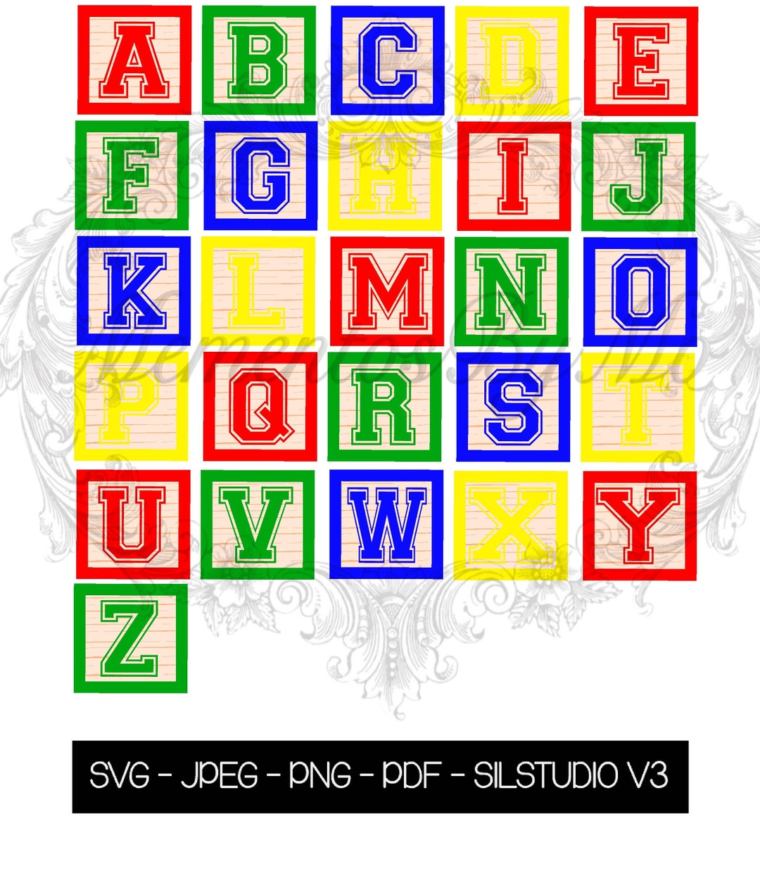Baby Alphabet Blocks ABC'S Varsity Block Font Clip Art - Etsy