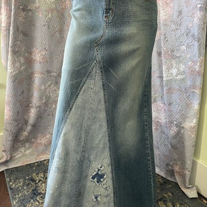 Paris Blues distressed denim maxi skirt.  Size 9
