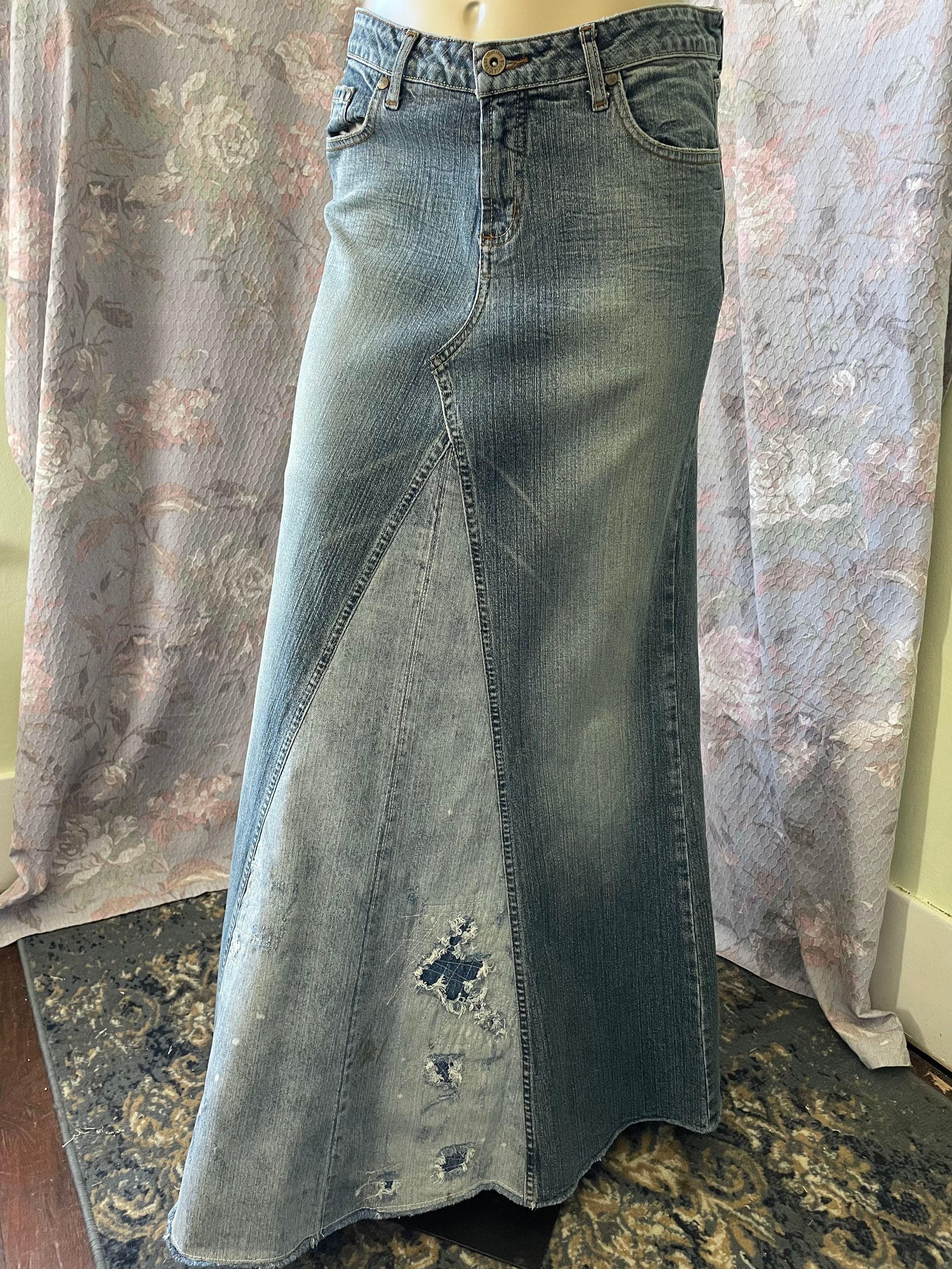 Paris Blues Distressed Denim Maxi Skirt. Size 9 - Etsy
