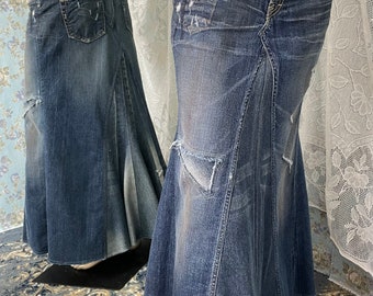 Taverniti Se Jeans distressed and embellished denim maxi skirt. Size 29 or 7/8.