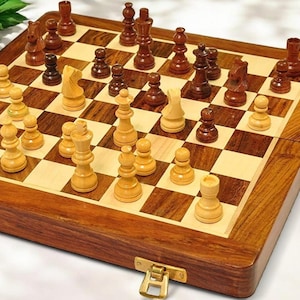 Handmade Wooden Magnetic Chess Set – Travel Size (5&quot; to 10&quot;) | Folding Game Board | Gift for Kids & Adults | Pocket Brain Game