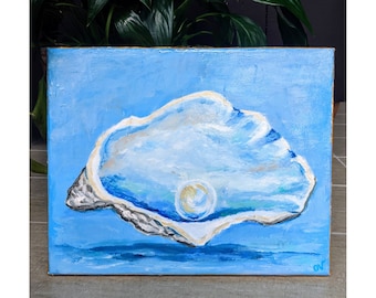 Oyster pearl on canvas 9" × 12"