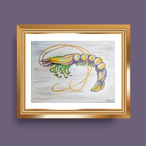 9 x 12 Mardi Gras Shrimp with Gold accents image 1