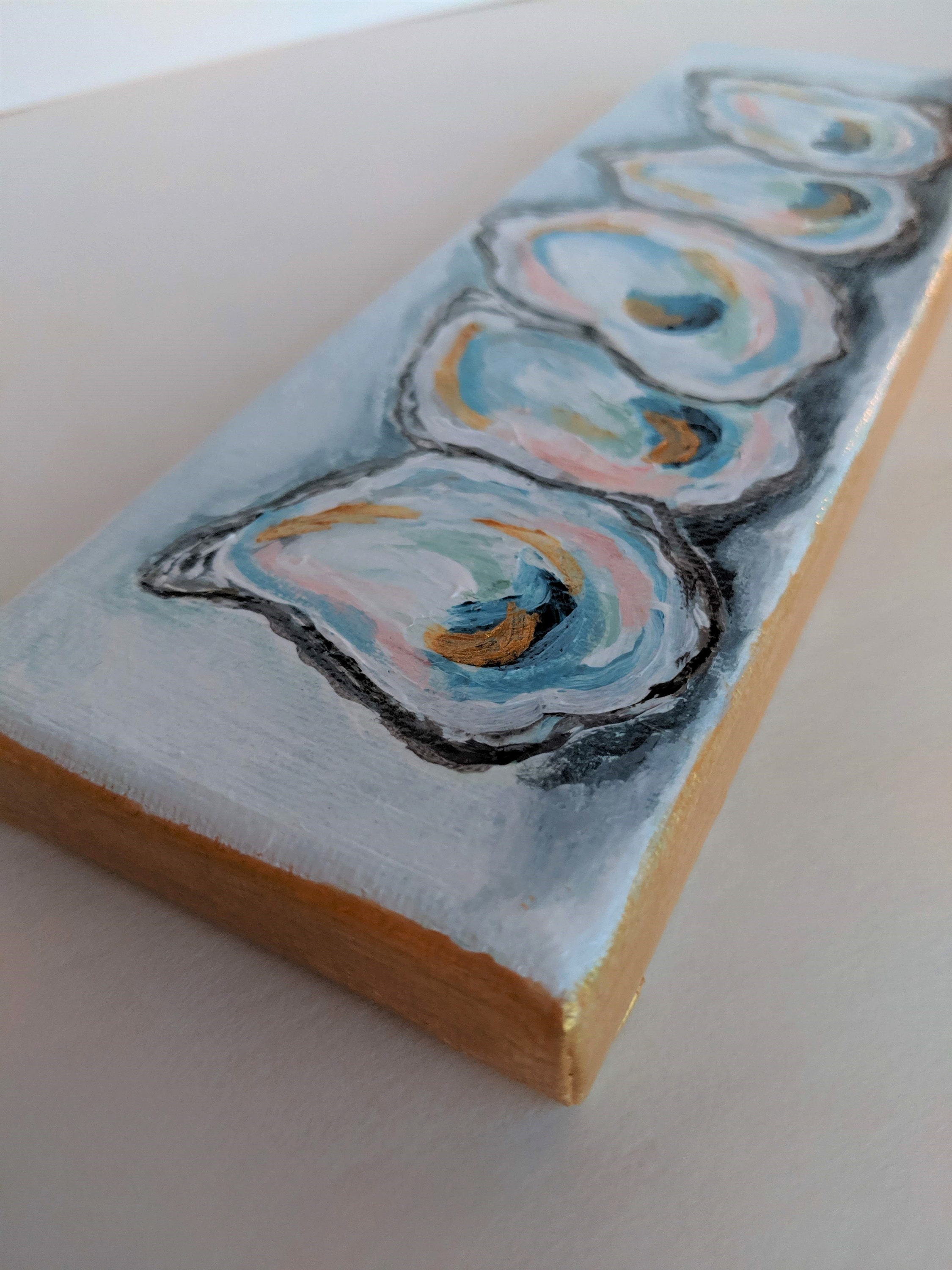 Pastel Blue Gold Accent Colors Oysters On Canvas 12 4 Wall 