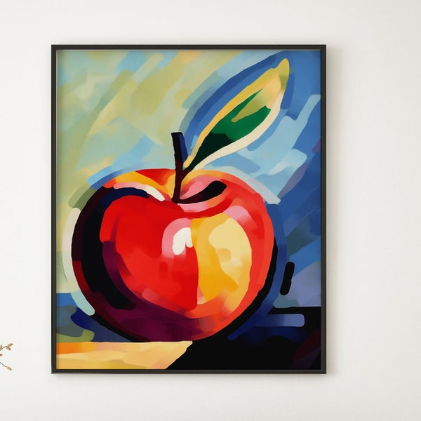 Picture of a Large Apple, Matisse inspired artwork for your kitchen, home or office. Instant download print, housewarming gift, red decor