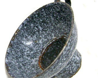 Funnel, Granite Ware Vintage Funnel, Farmhouse Utensils, Shabby Rustic Tarnished Chippy Kitchen Tool, Blue, Canning Baking - 7.50 ship to US