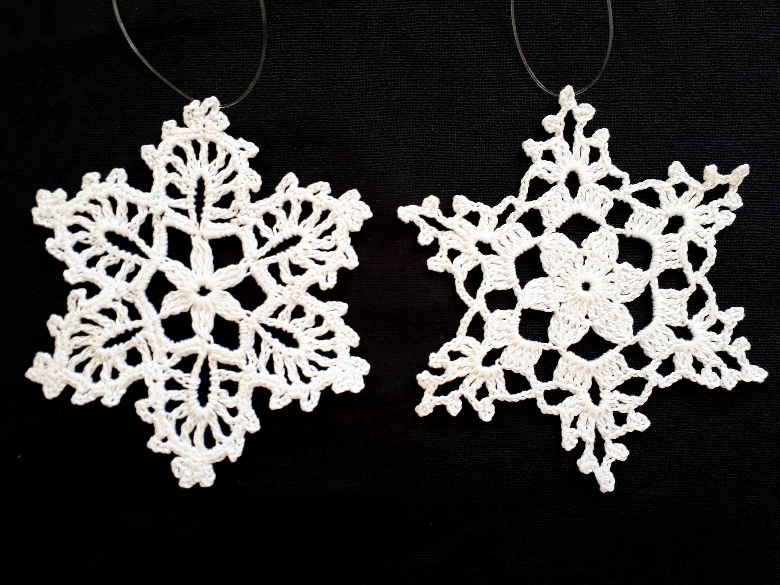 2 Flocons de Neige Pour La Décoration d'arbre Noël, Crochet, Fait Main, Ornements Neige