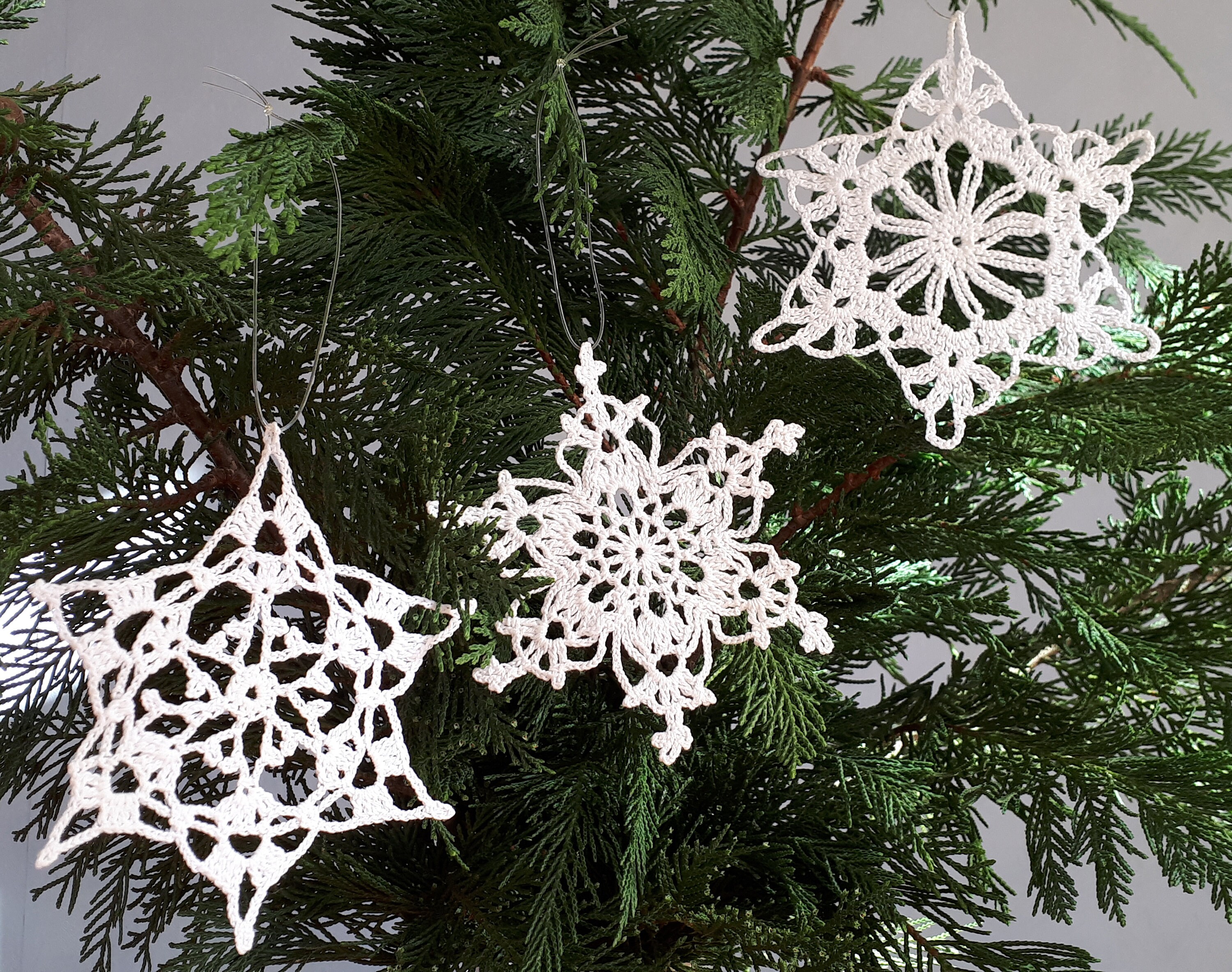 3 Flocons de Neige Pour La Décoration d'arbre Noël, Crochet, Fait Main, Ornements Neige