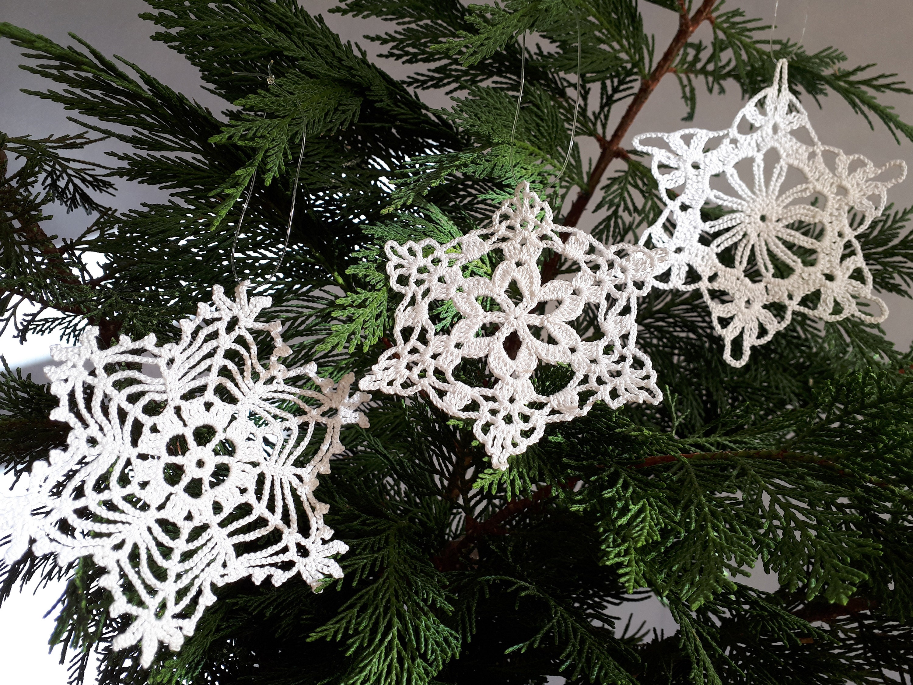 3 Flocons de Neige Pour La Décoration d'arbre Noël, Crochet, Fait Main, Ornements Neige