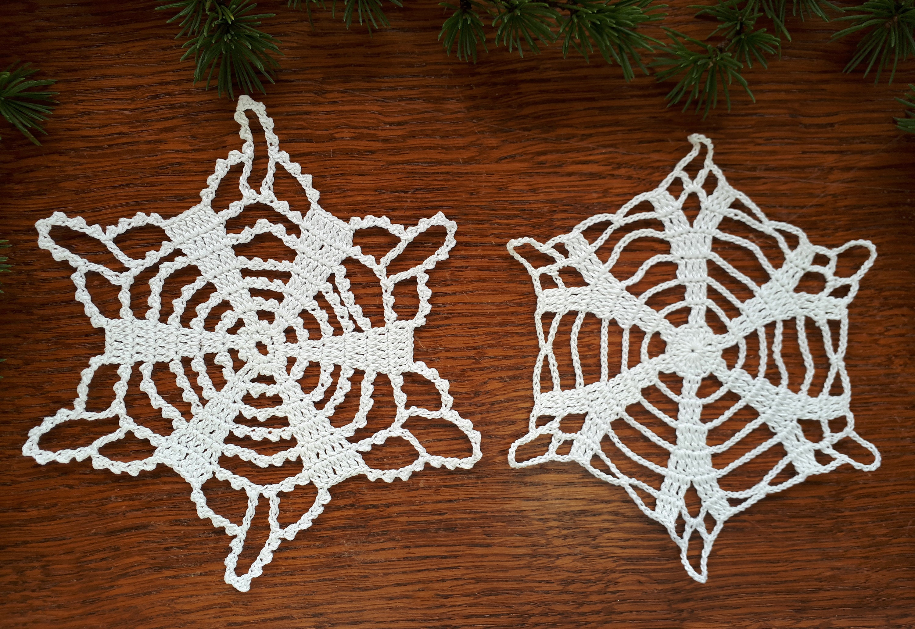 Ensemble de 2 Grand Flocon Neige Pour La Décoration d'arbre Noël, Crochet, Fait Main, Ornements Déco