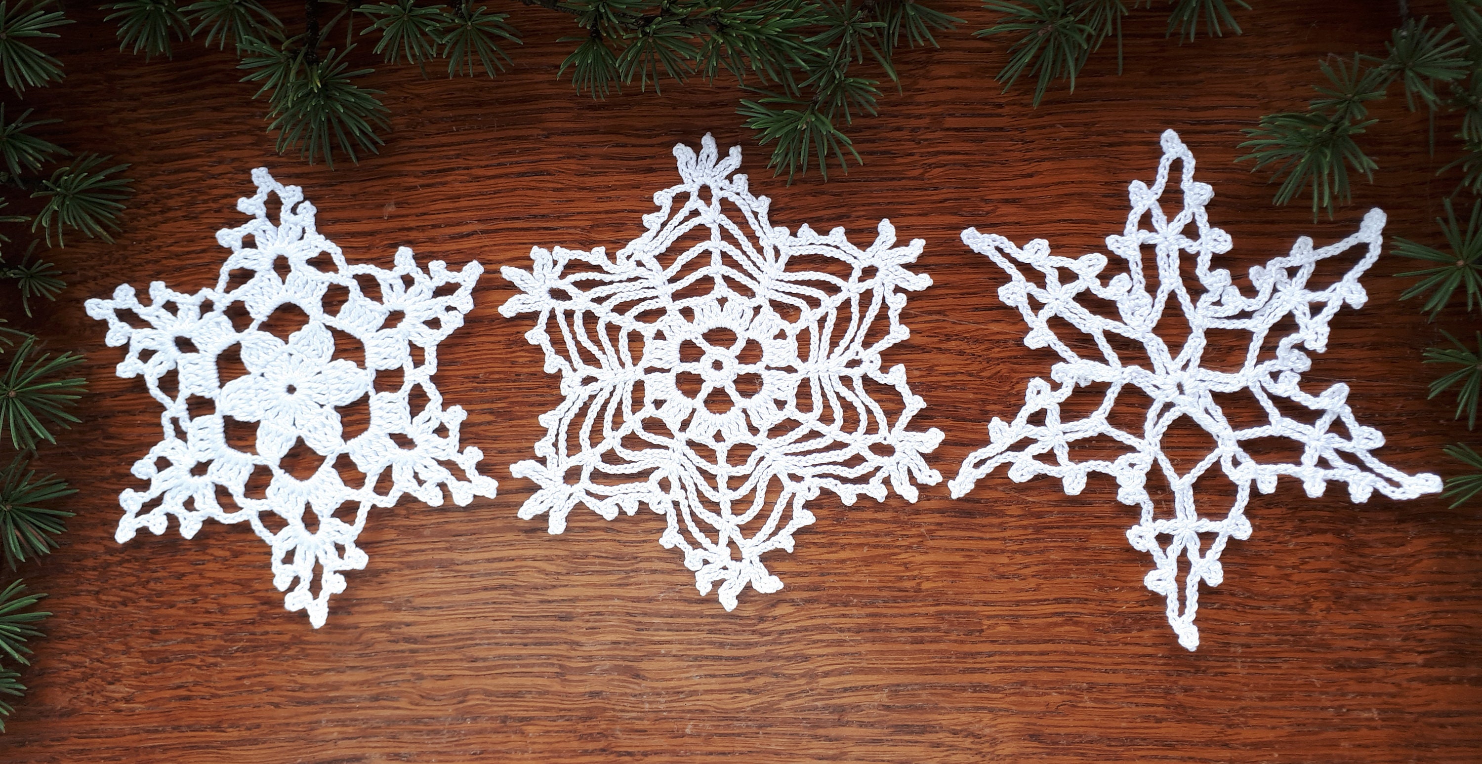 3 Flocons de Neige Pour La Décoration d'arbre Noël, Crochet, Fait Main, Ornements Neige