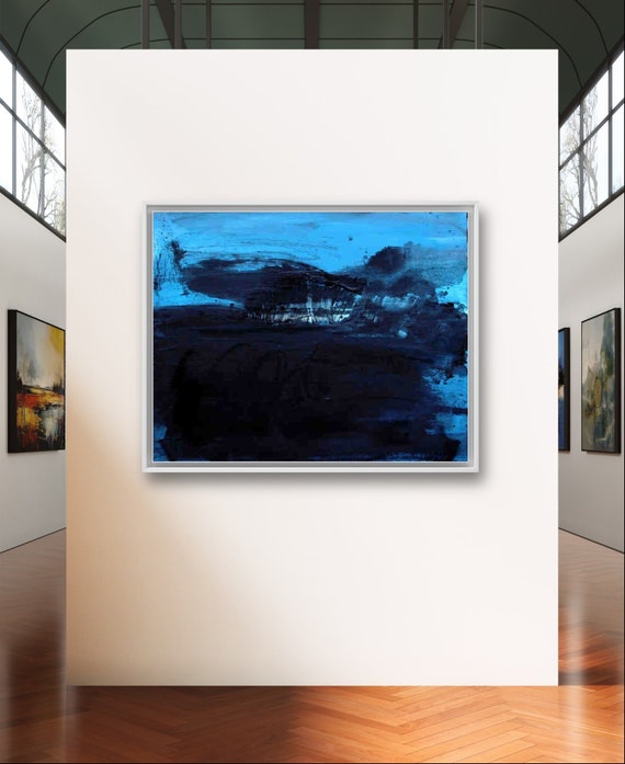 Abstract black and blue painting as a commission for modern living - commissioned painting abstract