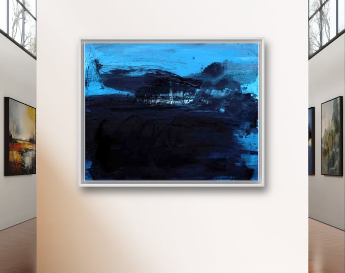 Abstract black and blue painting commissioned for modern living - abstract commissioned painting