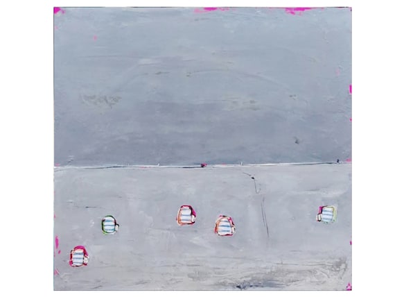 grey pictures / beach chairs / 120 x 120 cm