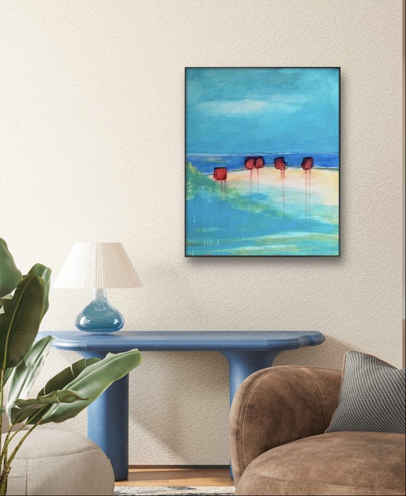 Beach chair love - Abstract art with maritime charm - Commissioned abstract painting