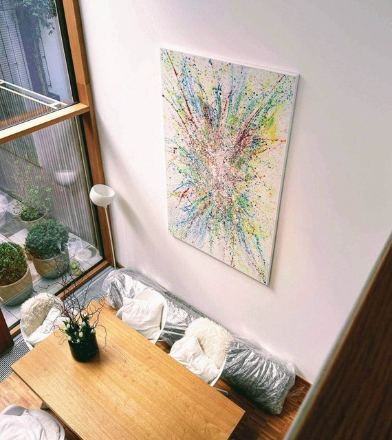 abstract speckled acrylic painting modern abstract art 220 x 130 cm - commissioned painting abstract