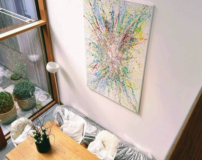 Abstract speckled acrylic painting, modern abstract art, 220 x 130 cm - commissioned abstract painting