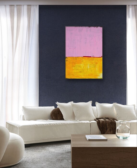 Commissioned painting - Pink-yellow picture on order - Rest bench - Commissioned painting abstract
