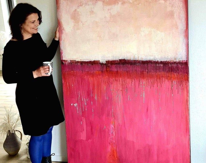 Large red artwork for the stairwell - The Way to You - commissioned abstract painting