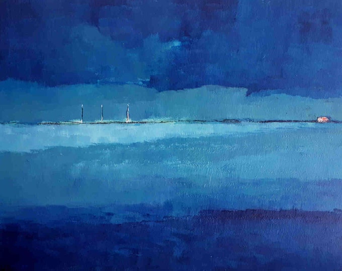 Holiday trip in blue: An abstract maritime landscape composition - commissioned abstract painting