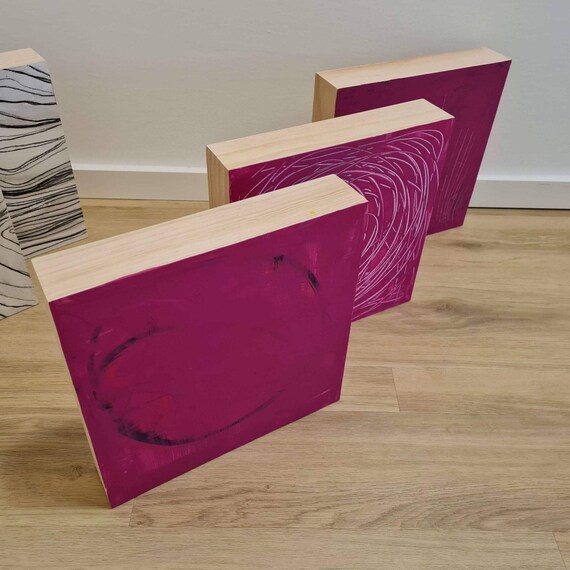 Abstract art on wood: Custom-made pink paintings for your home - Commissioned abstract painting