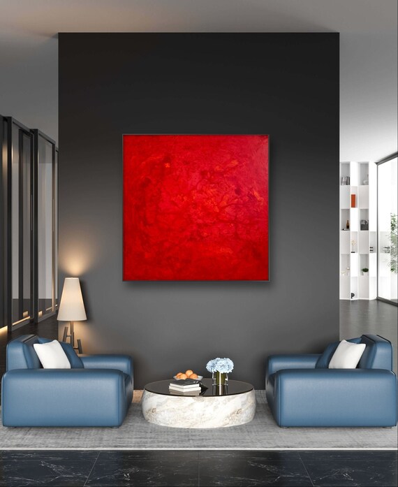 An abstract painting in intense red - passion and emotion - commissioned abstract painting