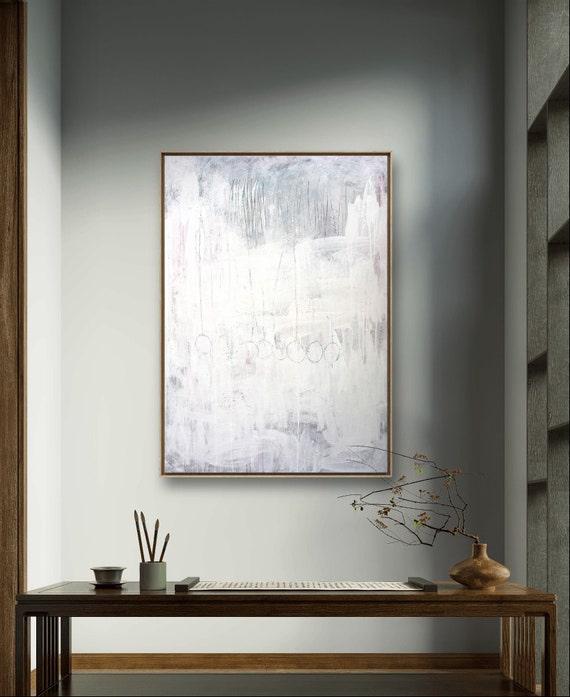 Abstract artwork in white with striking structure and large format - commissioned painting abstract