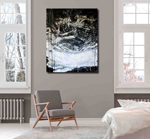 Vibrant contrasts: Existing black and white painting - commissioned abstract painting