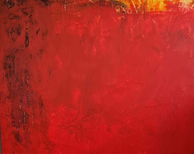 Paintings in red and orange - autumn sun - 120 x 120 cm - commissioned abstract painting